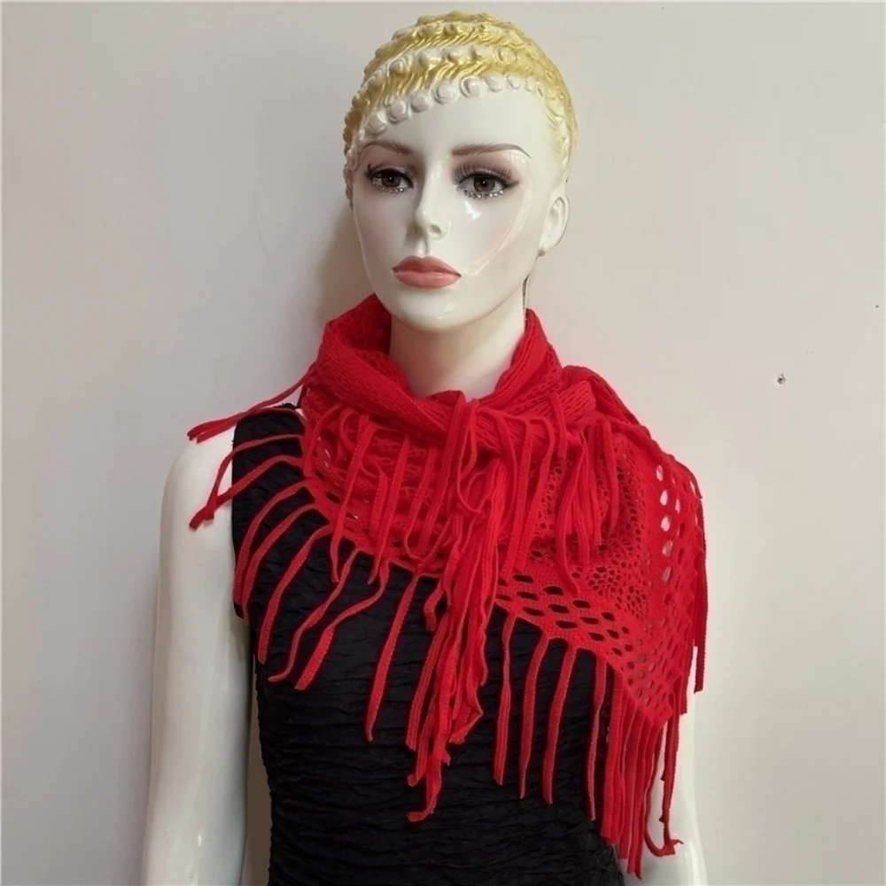 Artificial Wool Tassel Shawl In Red
